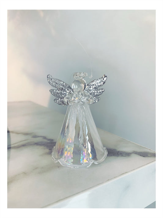Glitter Winged Glass Angel